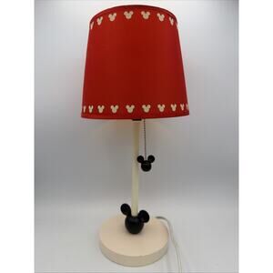 Mickey Mouse Classic Nursery Desk or Table Lamp Red Black Silk Shade Disney Ears